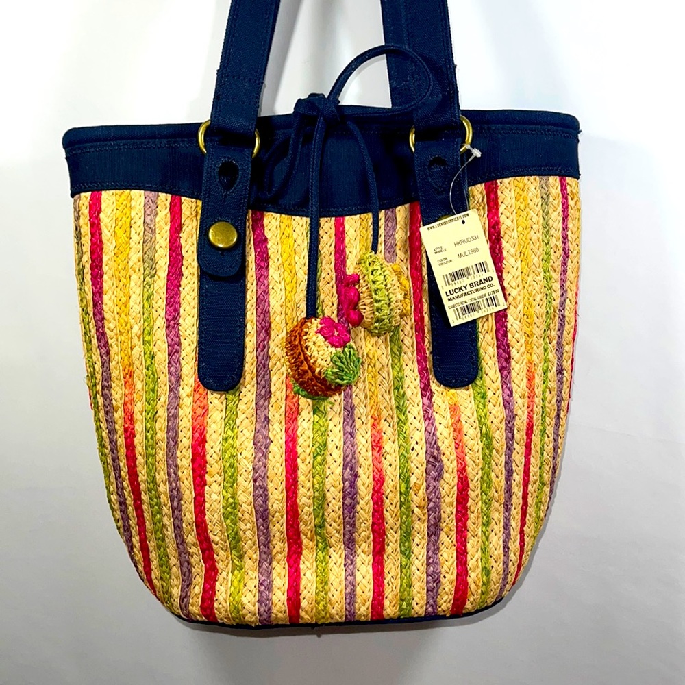 NWT Lucky Brand Colorful Striped Raffia Bag